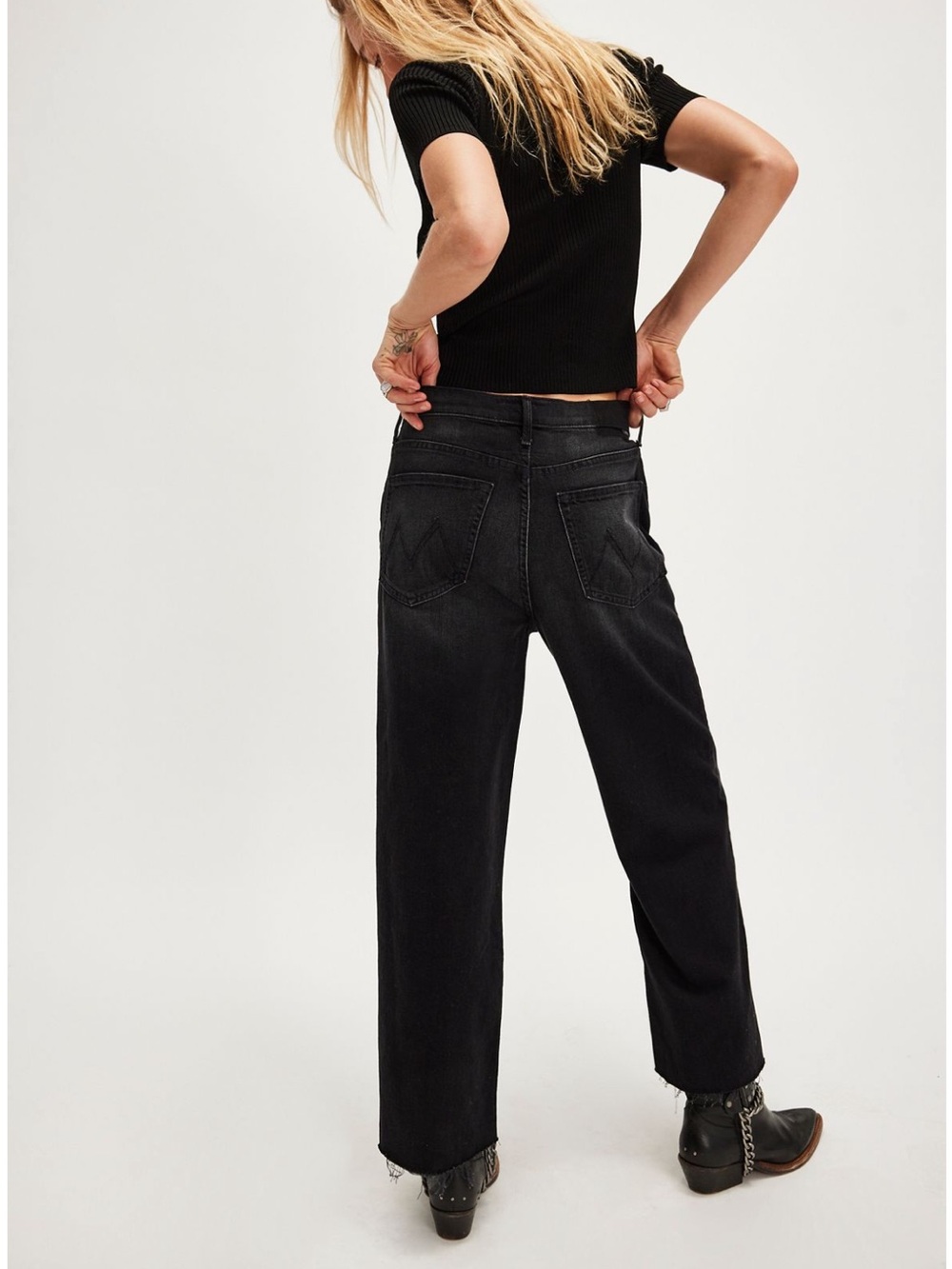 MOTHER High-Waist Straight Leg Black Jeans